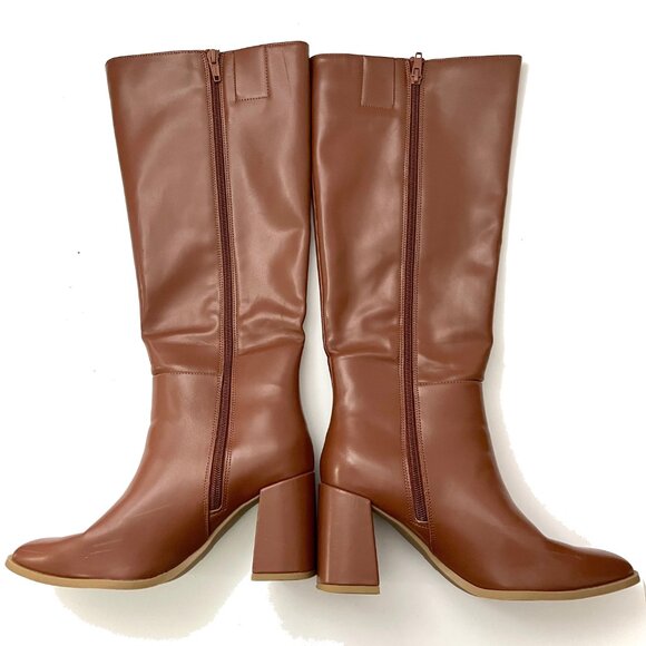 A New Day Eve Riding Block Heel Faux Leather Boots - Picture 2 of 16